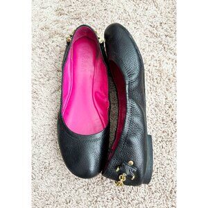 Ralph Lauren Ballet Flats Barb Black Leather Gold Chain  8.5B